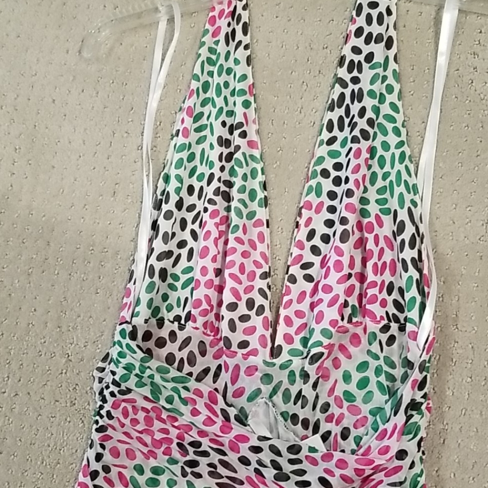 Diane Von Furstenberg silk plunge halter pink and green flattering dress size 10